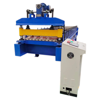 baja warna 840 Panel Atap Roll Forming Machine geser hidrolik menggunakan konstruksi baja
