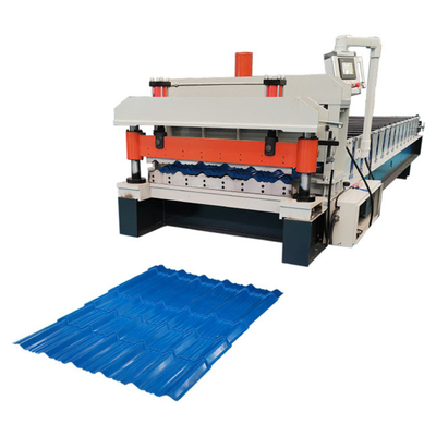 Baja Warna 0.3-0.8mm Mengkilap Tile Roll Forming Machine Hidrolik Shear Forming