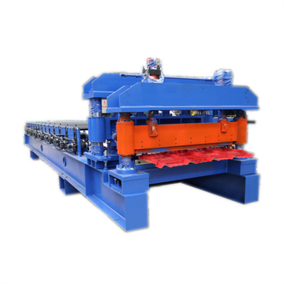Baja Warna 0.3-0.8mm Mengkilap Tile Roll Forming Machine Hidrolik Shear Forming