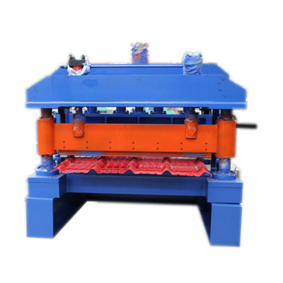 Baja Warna 0.3-0.8mm Mengkilap Tile Roll Forming Machine Hidrolik Shear Forming