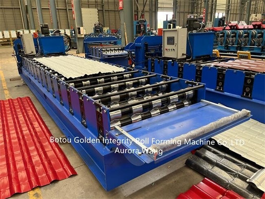 GI Glazed Tile Roll Forming Machine Mesin Pembuat Genteng Atap Untuk Bahan Bangunan