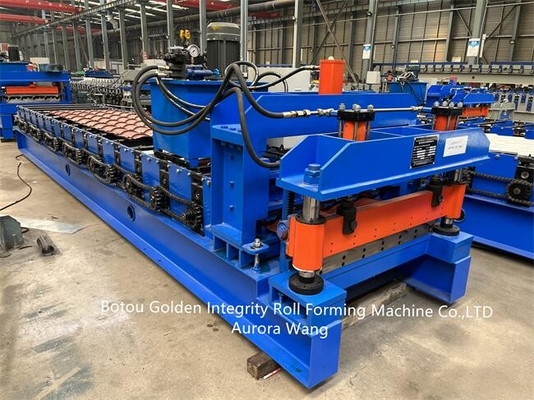Profil Logam Mengkilap Tile Roll Forming Machine ISO9001 CE Mesin Pembuat Bata