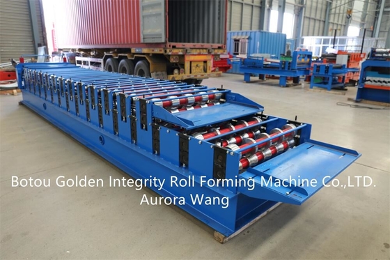 Mesin Bahan Bangunan Lapisan Ganda Gabungan Baja Tile Roofing Sheet Roll Forming Machine