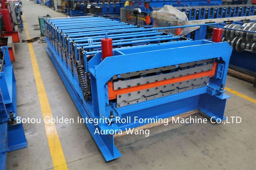Lapisan ganda dek pelat atap lembaran panel ubin roll forming membuat mesin roll forming machine